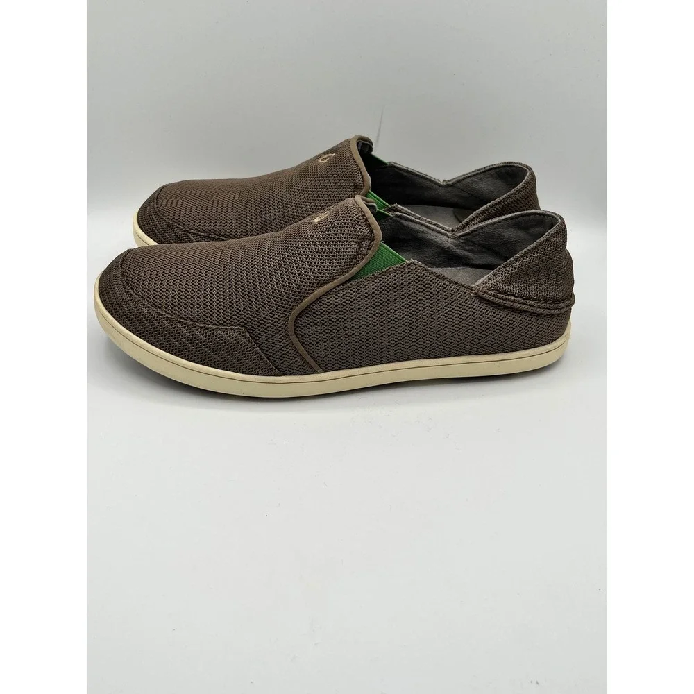 OluKai Nohea Mesh Mens Slip On Shoes Brown Dark Wood Mustang 10188-13AP Size 8.5